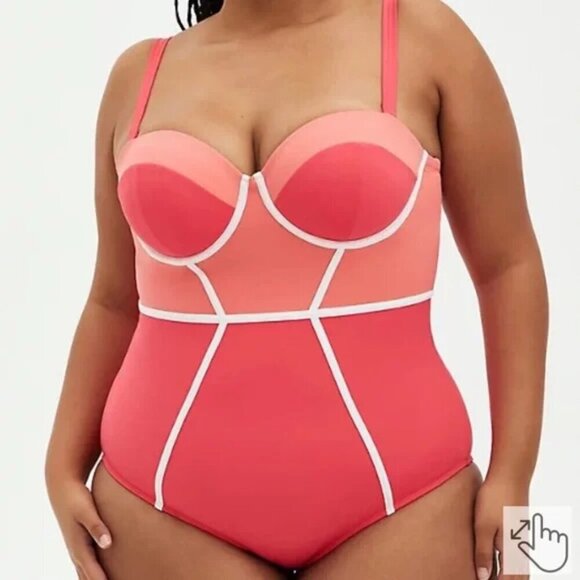 Torrid Colorblock One Piece Swimsuit Size 2X DD/F Underwire Beach Vacation - Picture 1 of 14